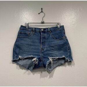 Levis Cut Off Shorts Women’s Size 28 High Rise Button Fly Denim Distressed READ